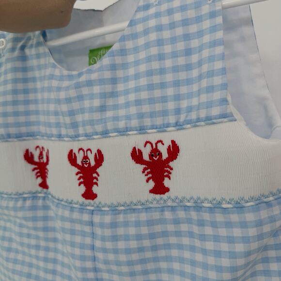Boy’s Classic Whimsy Lobster Embroidered One Piece Romper Outfit 3T - Picture 6 of 7